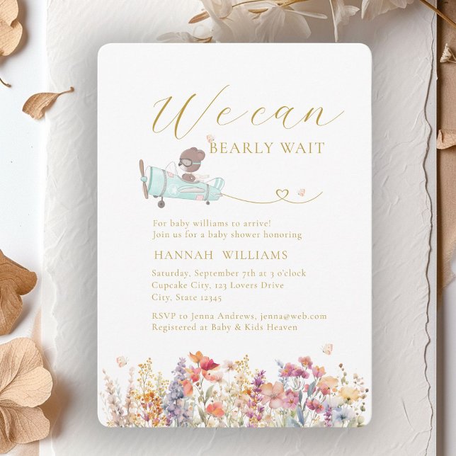 Wir können frühzeitig warten! Wildblume, Babydusch Einladung (We Can Bearly Wait! Wildflower, Baby Shower Invitation)