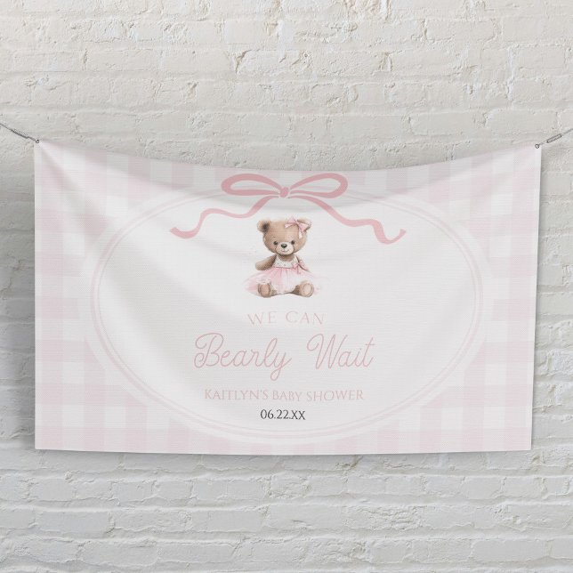 Wir können kaum auf den rosa Teddybär warten Baby  Banner (Von Creator hochgeladen)