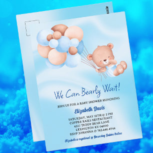 Wir können kaum warten Blau Beige Baby-Party für J Postkarte