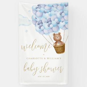 Wir können kaum warten Blau Jungen Baby Shower Wil Banner