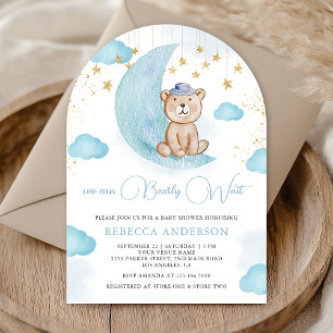 Wir können kaum warten Blaubär Teddybär Baby-Party Einladung
