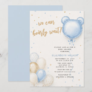 Wir können kaum warten Blaues Jungen-Baby-Shower Einladung