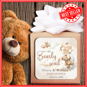 Wir können kaum warten Cub Brown Babyparty Quadratischer Aufkleber