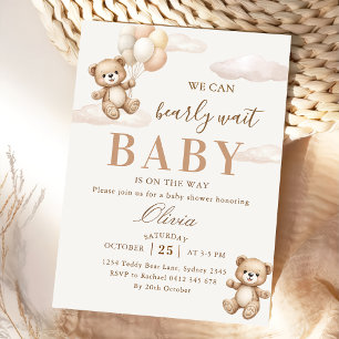 Wir können kaum warten - elegante Teddy-Baby-Party Einladung