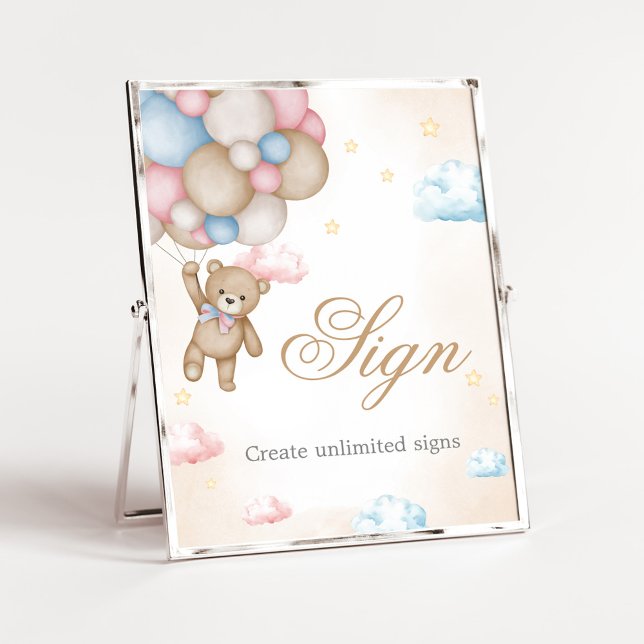Wir können kaum warten Geschlecht Enthüllung Schil Poster (Bear Balloon He or She Gender Reveal Custom Sign)