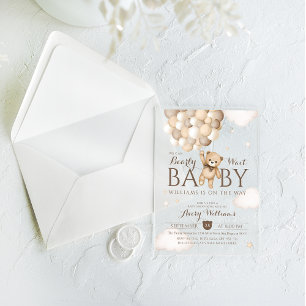 Wir können kaum warten Luftballon Bär Baby Shower Acryleinladungen