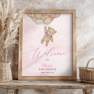 Wir können kaum warten Rosa Babyparty-Willkommenss Poster