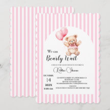 Wir können kaum warten rosa gestreifte Babyparty 