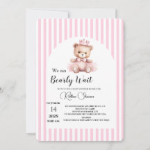 Wir können kaum warten rosa gestreifte Babyparty 