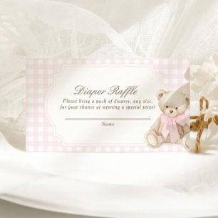 Wir können kaum warten Rosa Gingham Teddybär Baby Begleitkarte