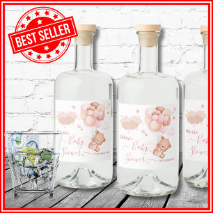 Wir können kaum warten Rosa Mädchen Baby Shower Alkoholflaschenetikett