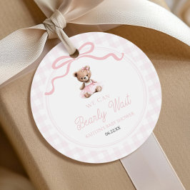 Wir können kaum warten Rosa Teddybär-Baby-Party Geschenkanhänger