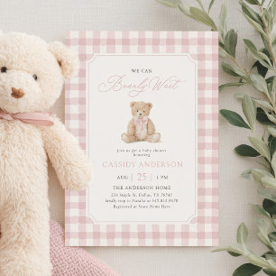 Wir können kaum warten Rosa Teddybär Baby Shower Einladung