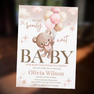 Wir können kaum warten Rosa Teddybär Baby Shower Einladung