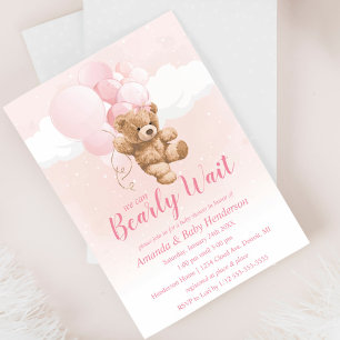 Wir können kaum warten Rosa Teddybär Baby Shower Einladung