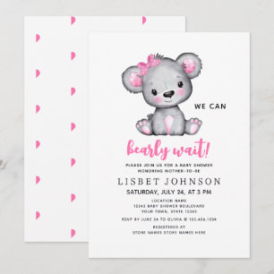 Wir können kaum warten Rosa Teddybär Baby Shower Einladung