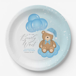 Wir können kaum warten Schlafender Bär Ballon Baby Pappteller