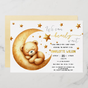 Wir können kaum warten Süßer Babybär Babyparty Folieneinladung