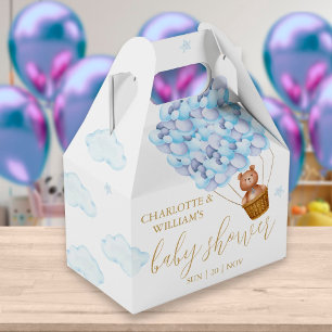 Wir können kaum warten Teddy Bär Blaue Ballons Bab Geschenkschachtel