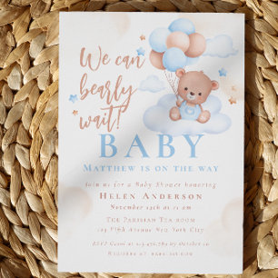 Wir können kaum warten Teddy-Bär-Junge-Baby-Party Einladung