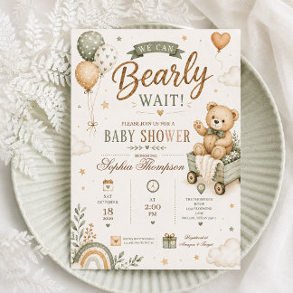 Wir können kaum warten Teddybär-Baby-Party Einladung