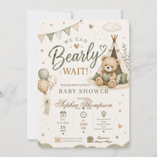 Wir können kaum warten Teddybär-Baby-Party Einladung