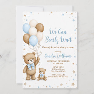 Wir können kaum warten Teddybär-Ballon-Baby-Party Einladung