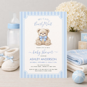 Wir können kaum warten Teddybär Blaues Band Baby S Einladung