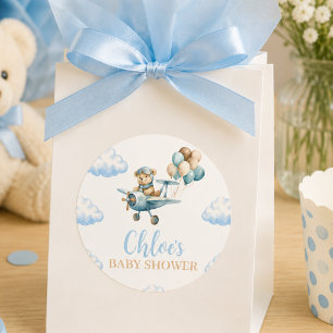 Wir können kaum warten Teddybär Flugzeug Baby Show Runder Aufkleber