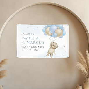 Wir können kaum warten Teddybär-Junge-Baby-Party Banner