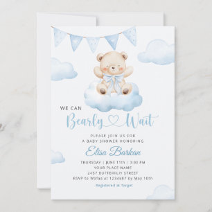 Wir können kaum warten Teddybär-Junge-Baby-Party Einladung