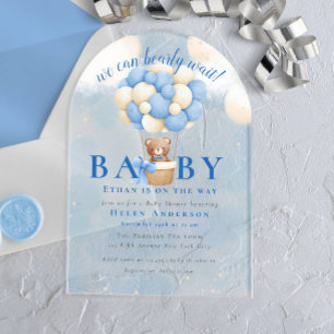 Wir können kaum warten Teddybär Junge Babyparty Acryleinladungen