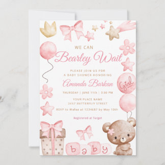 Wir können kaum warten Teddybär Mädchen Baby-Party Einladung