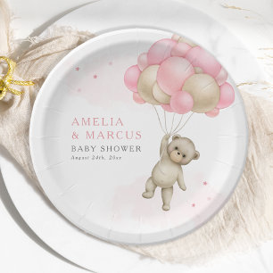 Wir können kaum warten Teddybär Mädchen Baby-Party Pappteller