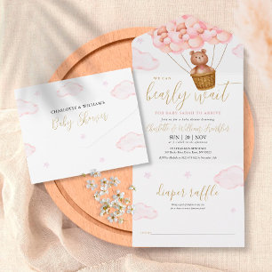 Wir können kaum warten Teddybär Rosa Baby-Party All In One Einladung