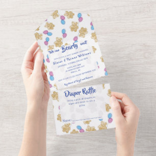 Wir können kaum warten Wasserfarbe Baby Shower Ein All In One Einladung