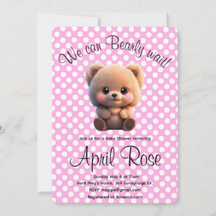 Wir können niedliche Teddybären-rosa-Punkte warten Einladung
