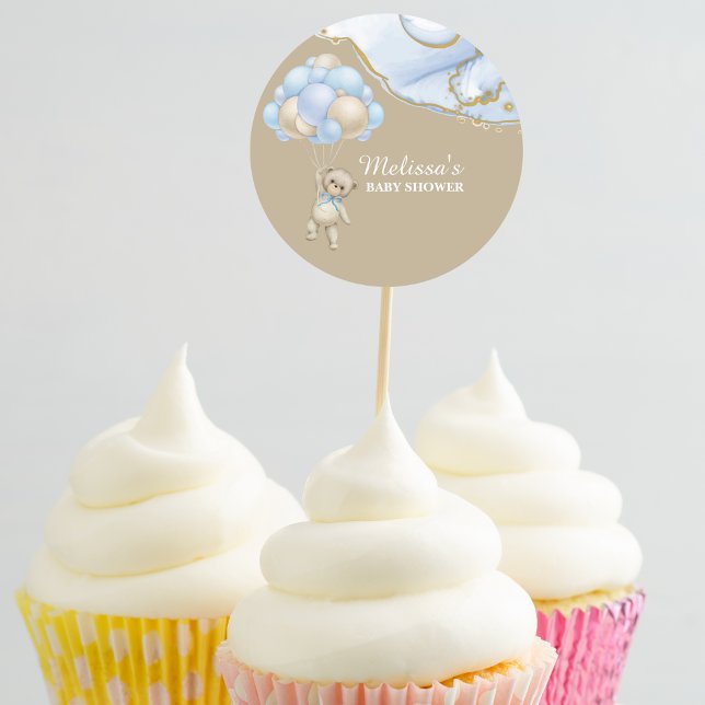 Wir können schon bald blaue Luftballon-Kuchentopfe Runder Aufkleber (Von Creator hochgeladen)