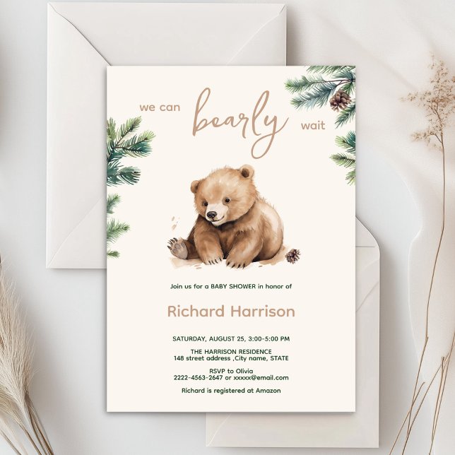 Wir können schon lange warten, bis wir eine Baby-D Einladung (Bearly wait cute watercolor forest baby shower invitation )