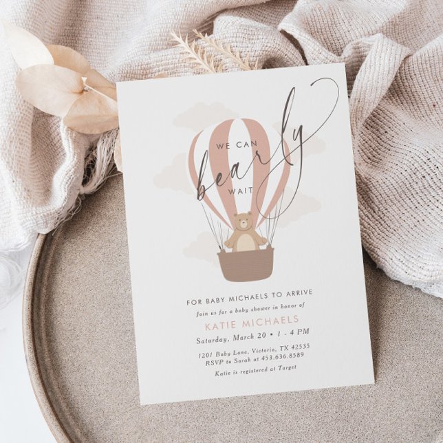 Wir können schon warten | Baby Girl Pink Air Ballo Einladung (Von Creator hochgeladen)