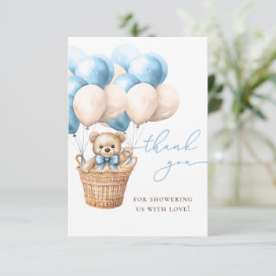 Wir können schon warten   Bear Balloon Blue Baby D Dankeskarte