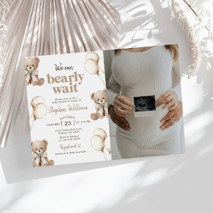 Wir können Teddybär-Babyshower-Foto kaum erwarten Einladung