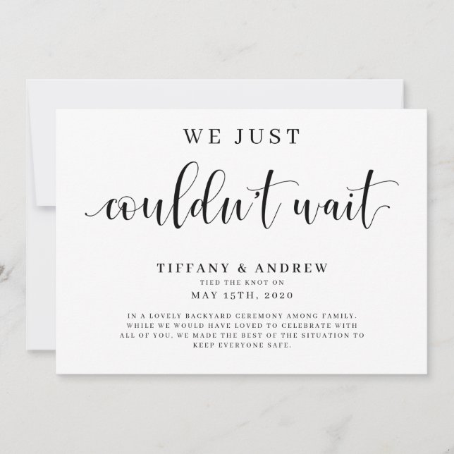 Wir konnten einfach nicht auf Hochzeit warten Ankündigung (Vorderseite)