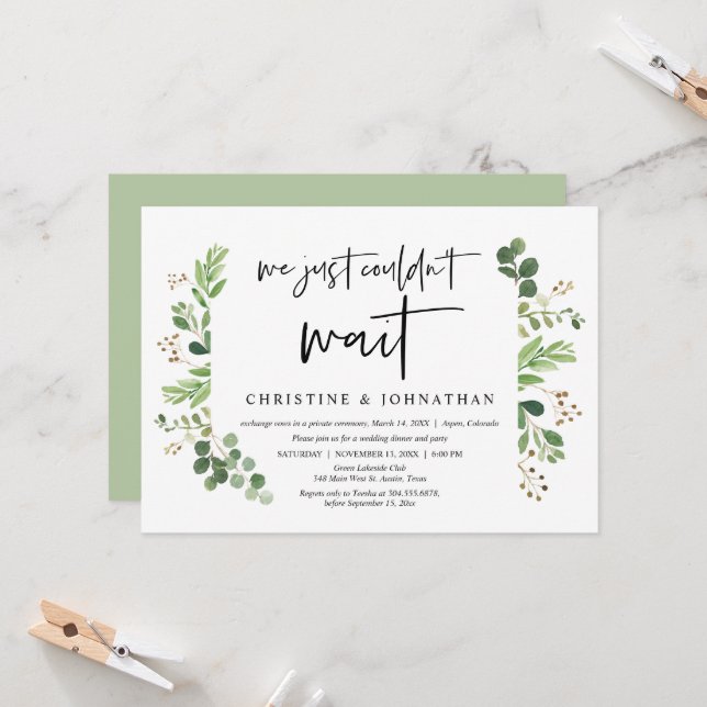 Wir konnten einfach nicht warten, Hochzeitsfeier Einladung (Vorderseite/Rückseite Beispiel)