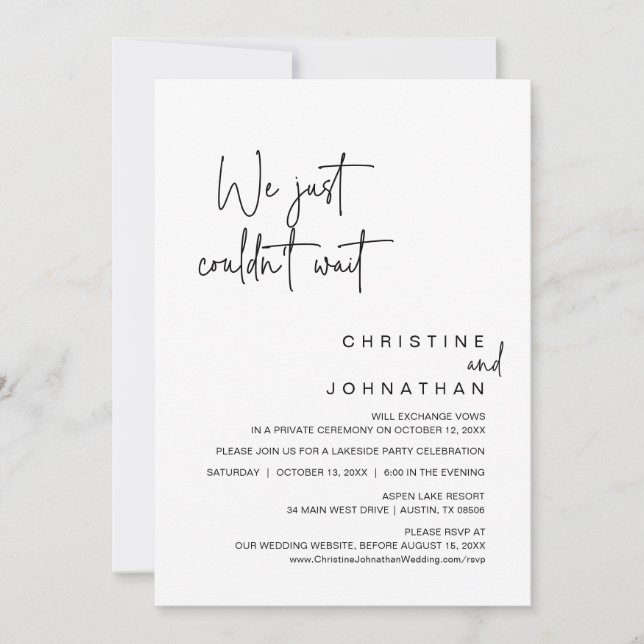 Wir konnten einfach nicht warten, Hochzeitsfeier-P Einladung (Vorderseite)