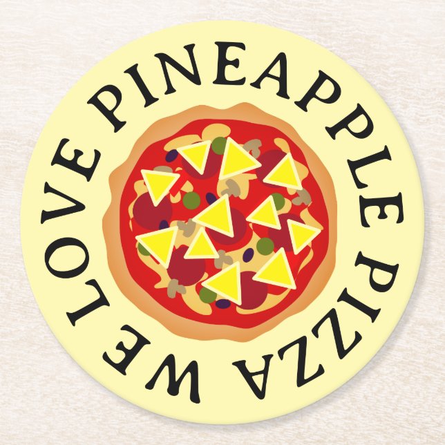 Wir Liebe Ananas Pizza lustig Runder Pappuntersetzer (Vorderseite)