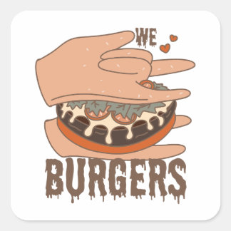 Wir Liebe Burgers - Burger Liebe - ASL ILY Obsessi Quadratischer Aufkleber