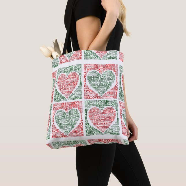Wir Liebe der Holidays Green Red Hearts Tote Tasch (Von Nahem)