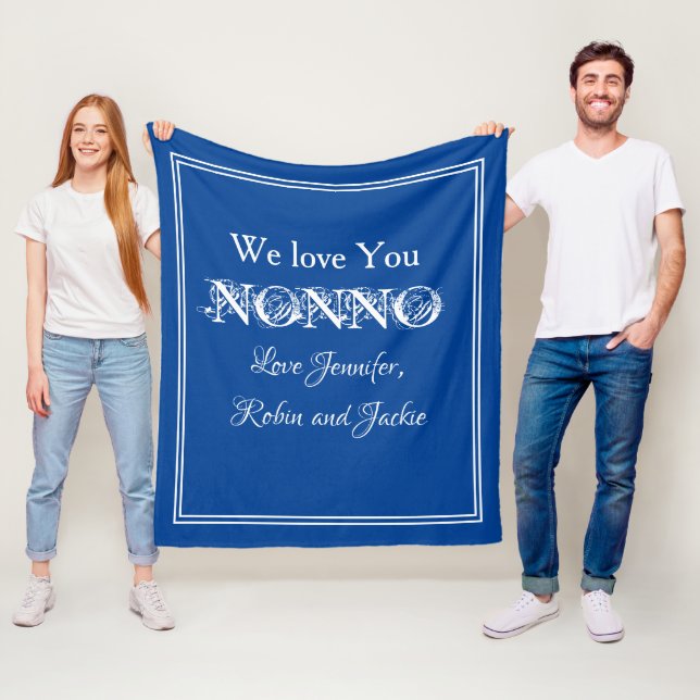 "Wir Liebe dich nONNO" Personalisiert blau und wei Fleecedecke (Beispiel)