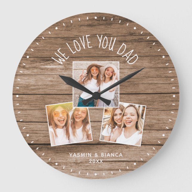 WIR LIEBE IHNEN VATER Custom Foto Collage Vathers  Große Wanduhr (Vorderseite)